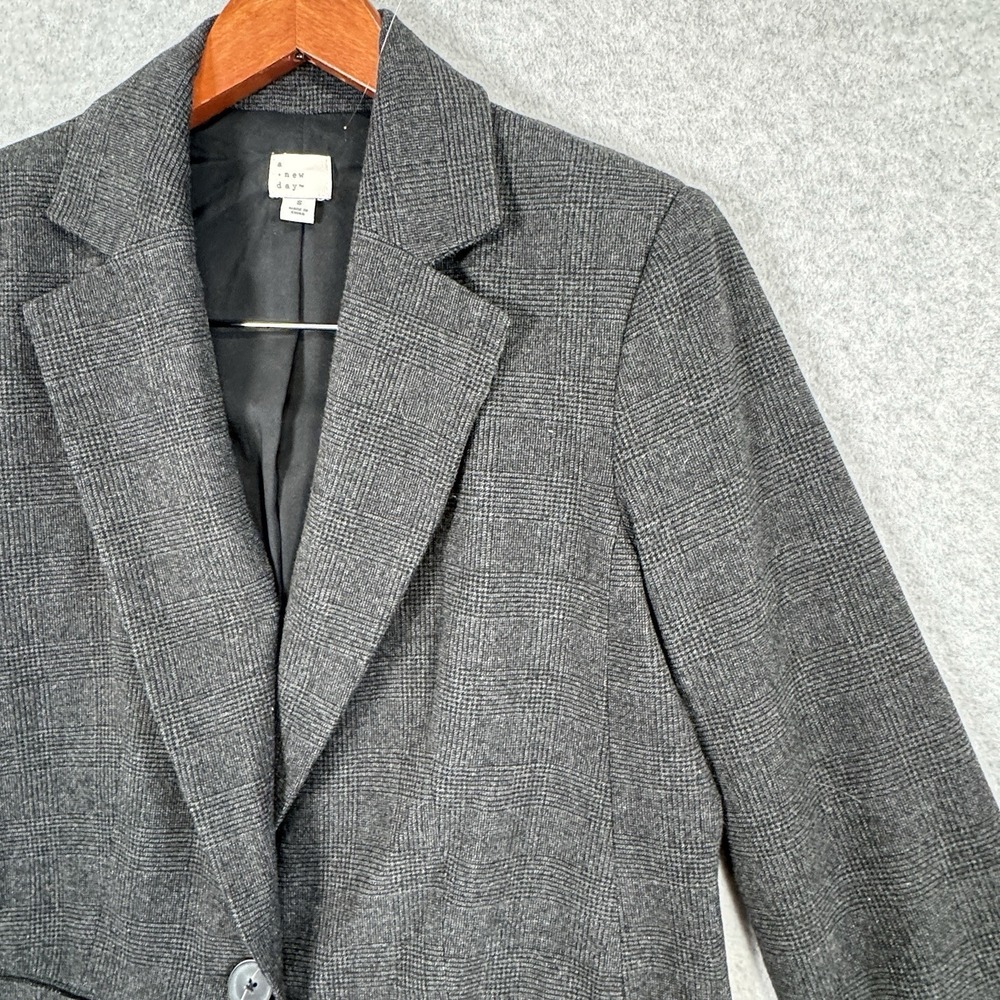 A New Day Target Plaid Blazer Womens S Gray Glen Check One Button Lined - Picture 4 of 16